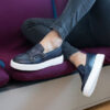 Navy Blue Space Leather Loafers