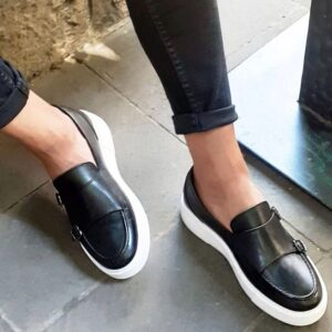 Black Space Buckle Leather Loafer