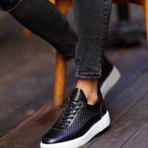 Black Buttons Leather Sneakers