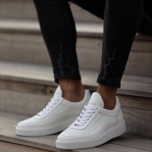 White Buttons Leather Sneakers