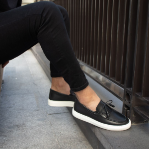 Black Tassel Leather Loafers