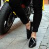 Black Patent Saturn Leather Monks