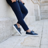 Navy Blue Tassel Leather Loafers