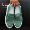 Green Suede Space Leather Loafers