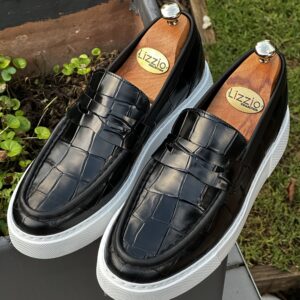 Black Croco Ben Leather Loafers