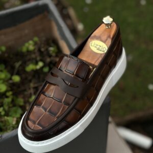 Coffee Brown Croco Ben Leather Loafers